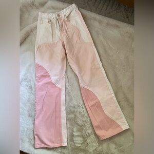 Women’s Bershka Pink wide-leg 90’s style patchwork jeans size 4